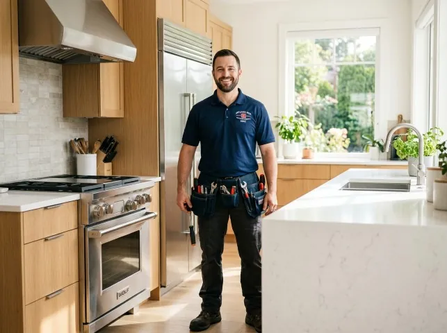 Appliance Repair Hero technician in a Boise, ID kitchen after an appliance repair